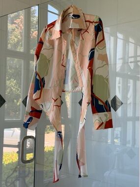 iNAMORATA Abstract Multi-Color Tie-Front Blazer